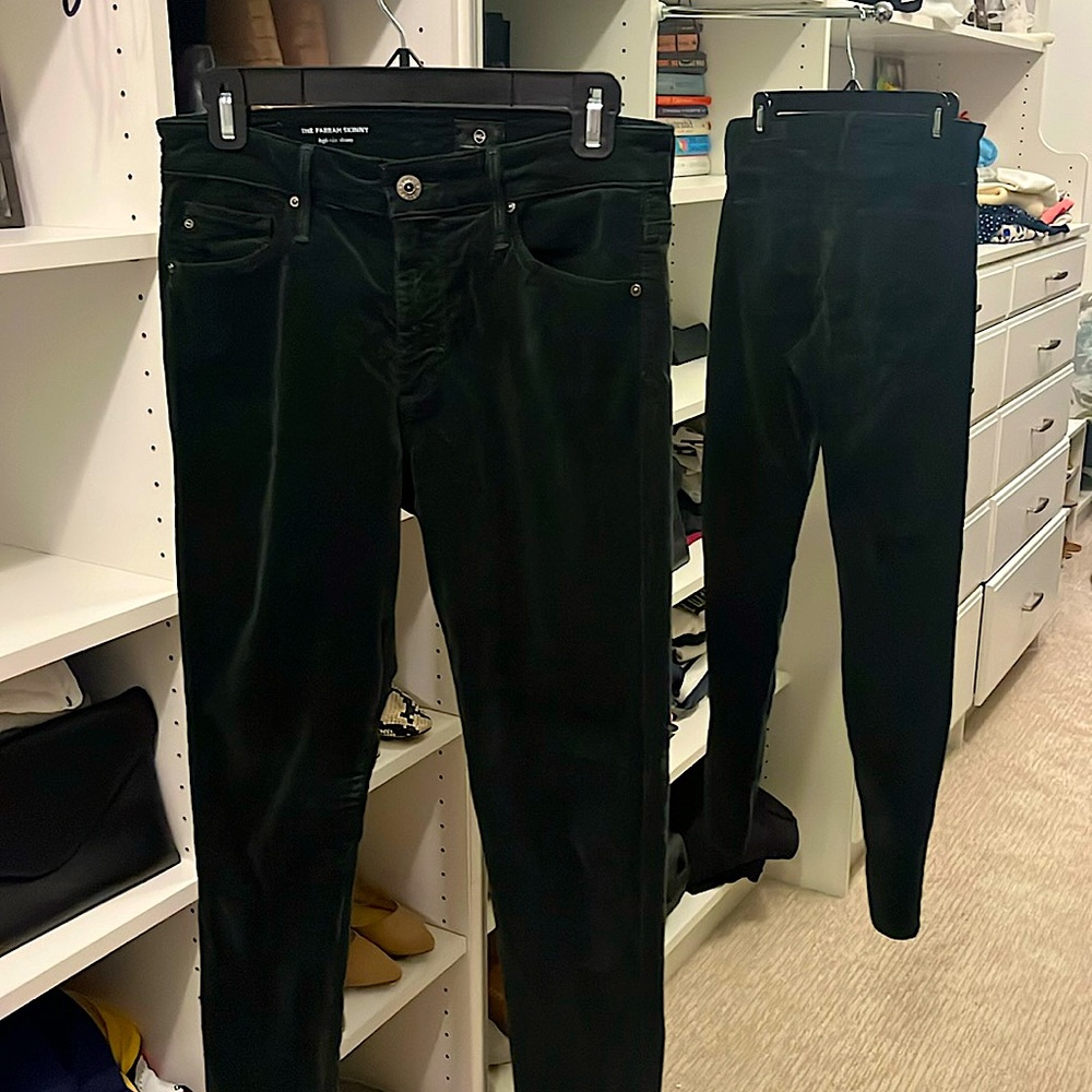 AG Green velvet Farrah skinny pant. Size 28R. Like new